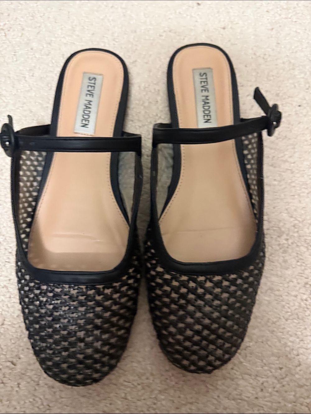 Steve Madden Black Woven Mary Jane Mules